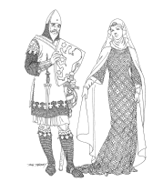 A coloring page of middle ages clothing